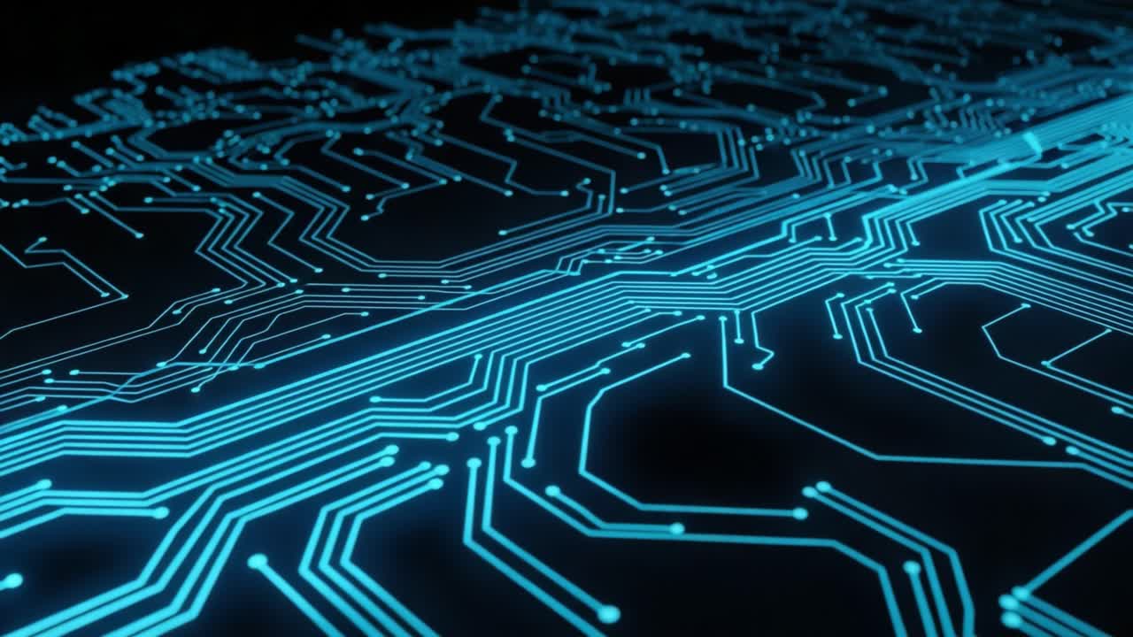 A Close-Up Exploration of Intricate Blue Circuit Patterns Capturing the Essence of Modern Technology and Electronics, Highlighting Connectivity and Complexity
