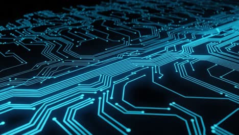 a close-up exploration of intricate blue circuit patterns capturing the essence of modern technology and electronics, highlighting connectivity and complexity