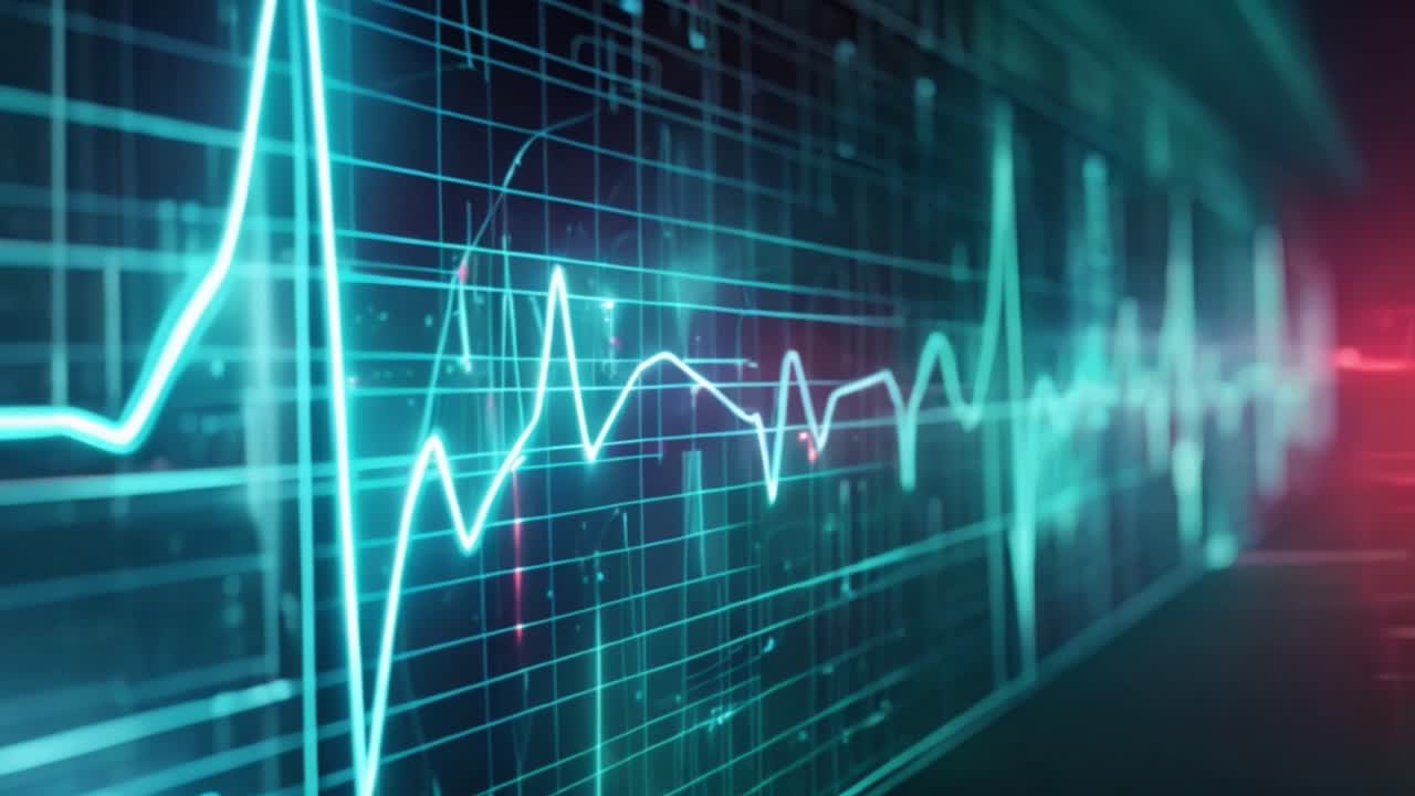 Digital Heartbeat Monitor Displaying a Neon ECG Waveform