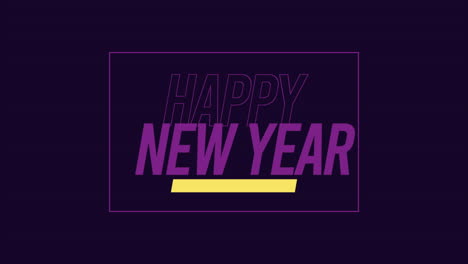 texto moderno de feliz año nuevo en el marco en gradiente púrpura