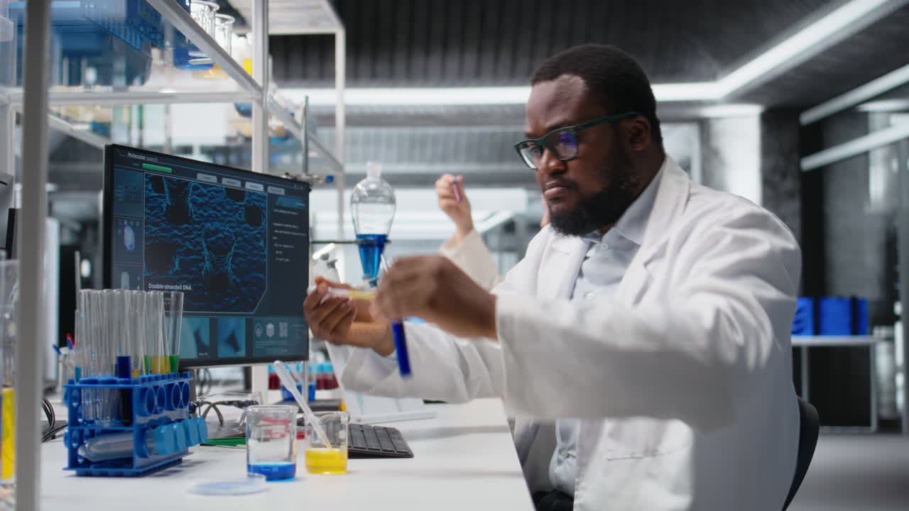 Vertical video Histology chemist conducting pipetting operation for chemical liquids