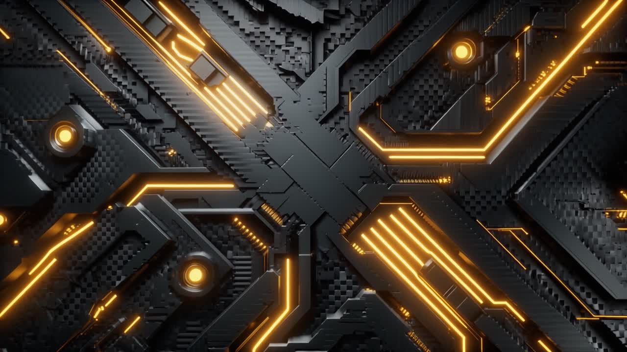 Abstract Futuristic Circuit Board with Glowing Orange Lines