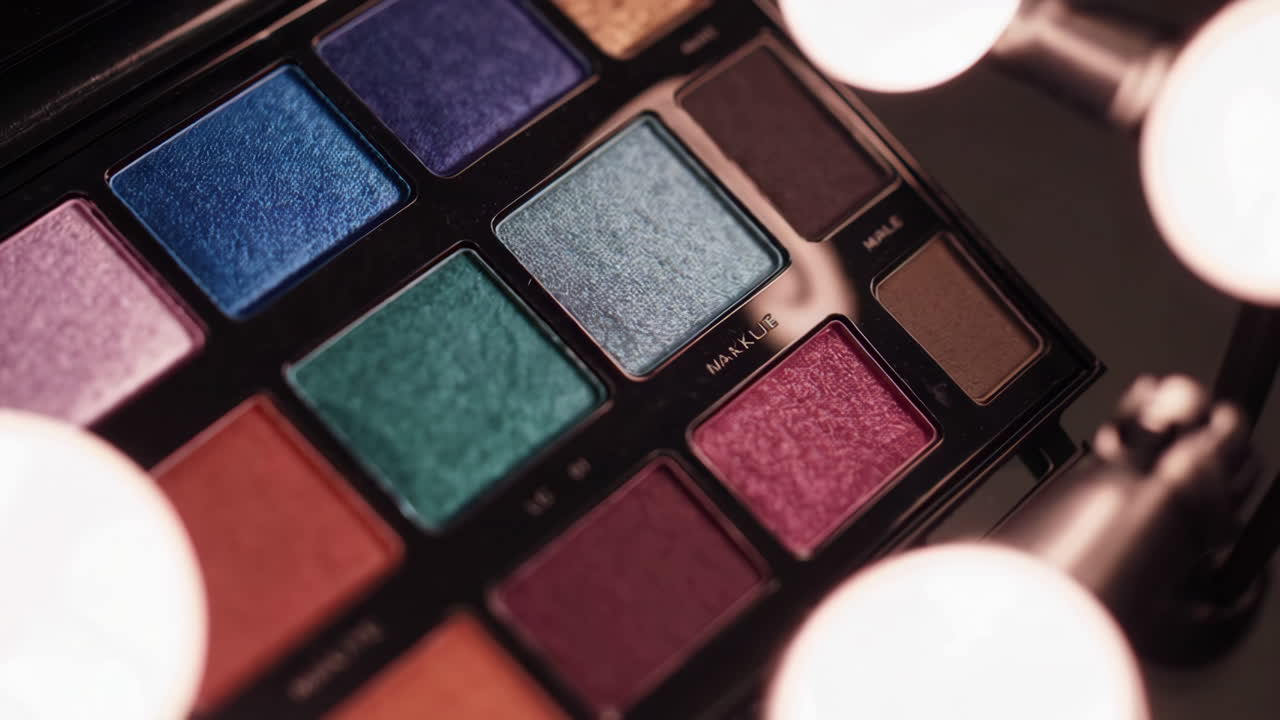 Close-up of a colorful eyeshadow palette