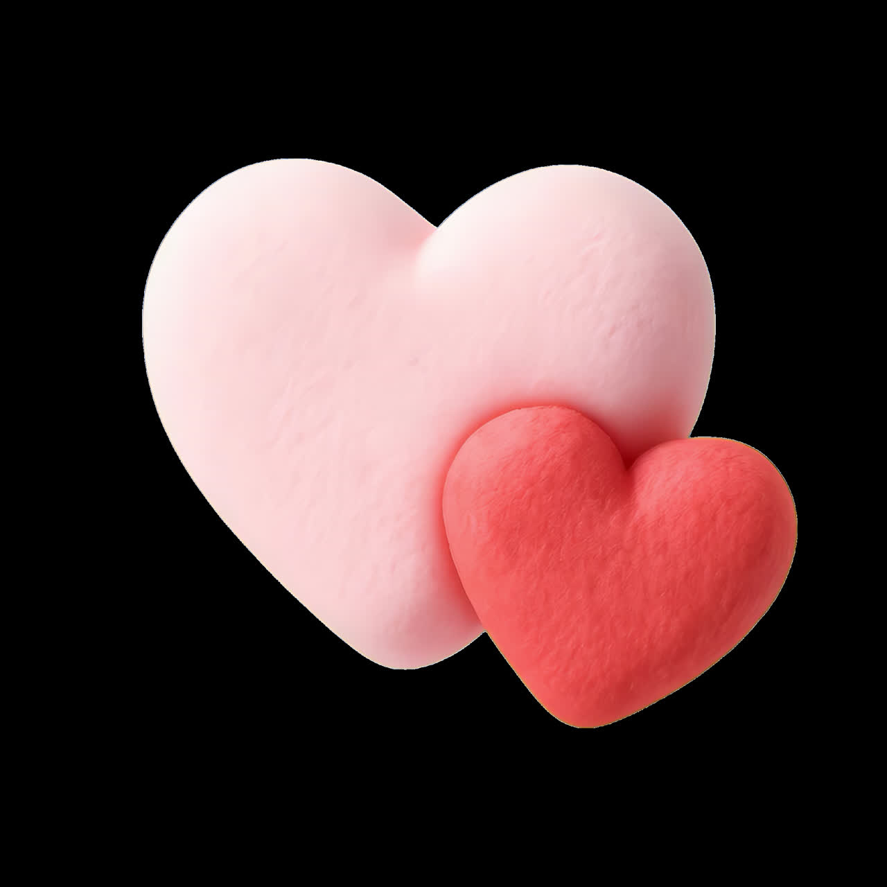 Two soft hearts together animation isolated asset, transparent 4K video, alpha channel, ProRes 4444