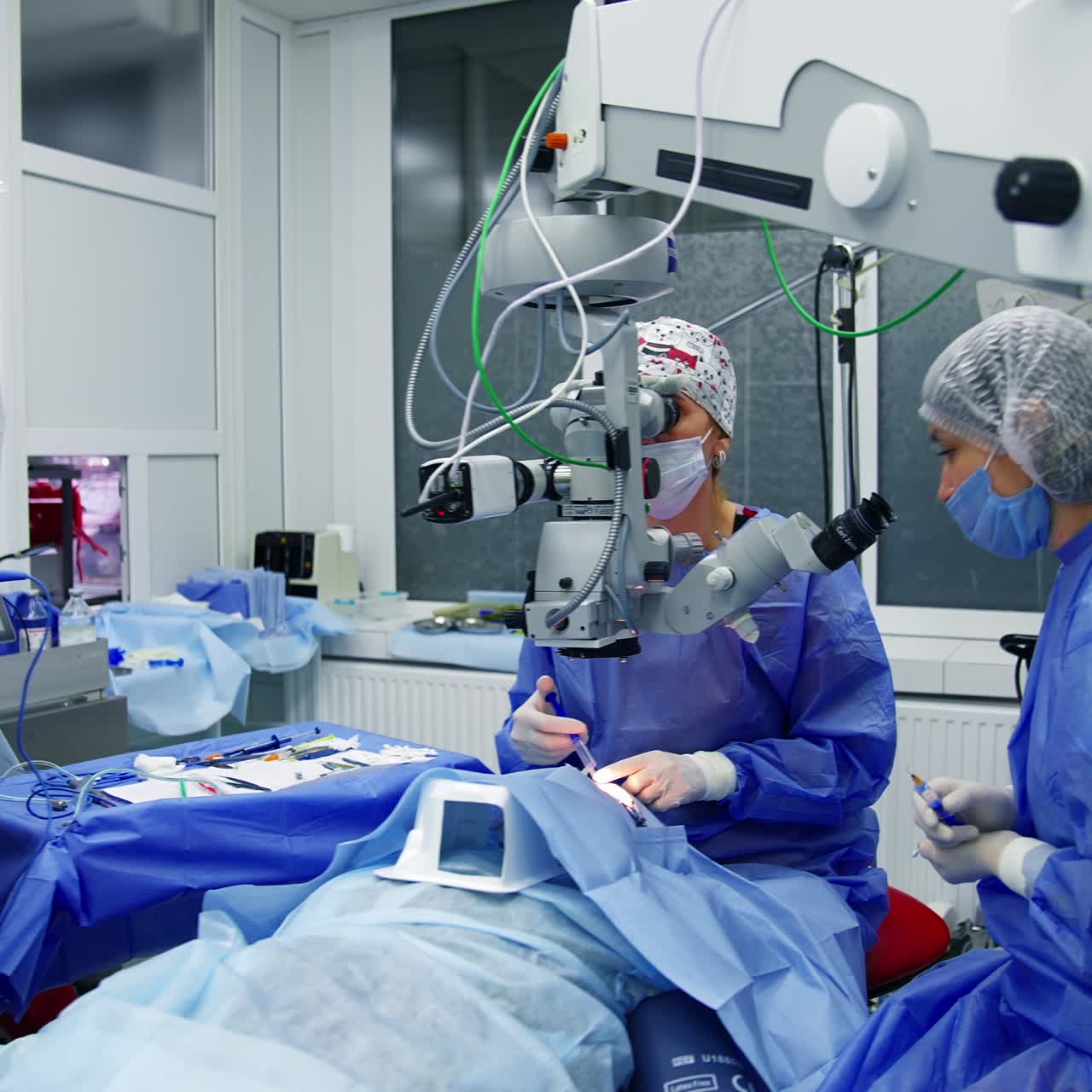 Operating room during ophthalmic surgery
