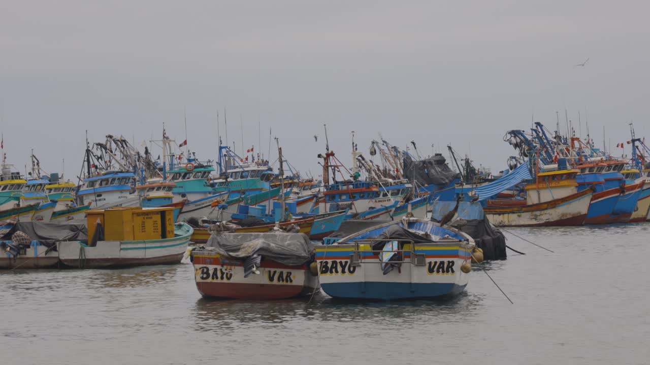 Colorful artisanal fisherman's boats in Peru