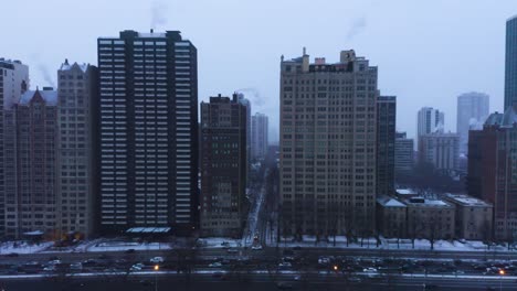 Aerial-footage-of-Frozen-Lake-Michigan-during-2019-Polar-Vortex,-Chicago,-Illinois