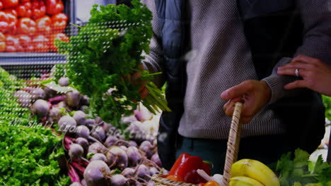 animation of financial data processing over caucasian couple grocery shopping