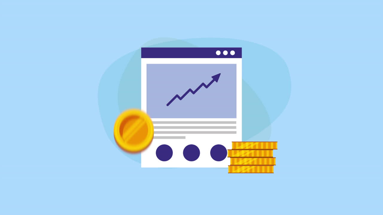 plantilla de página web con monedas y flecha hacia arriba