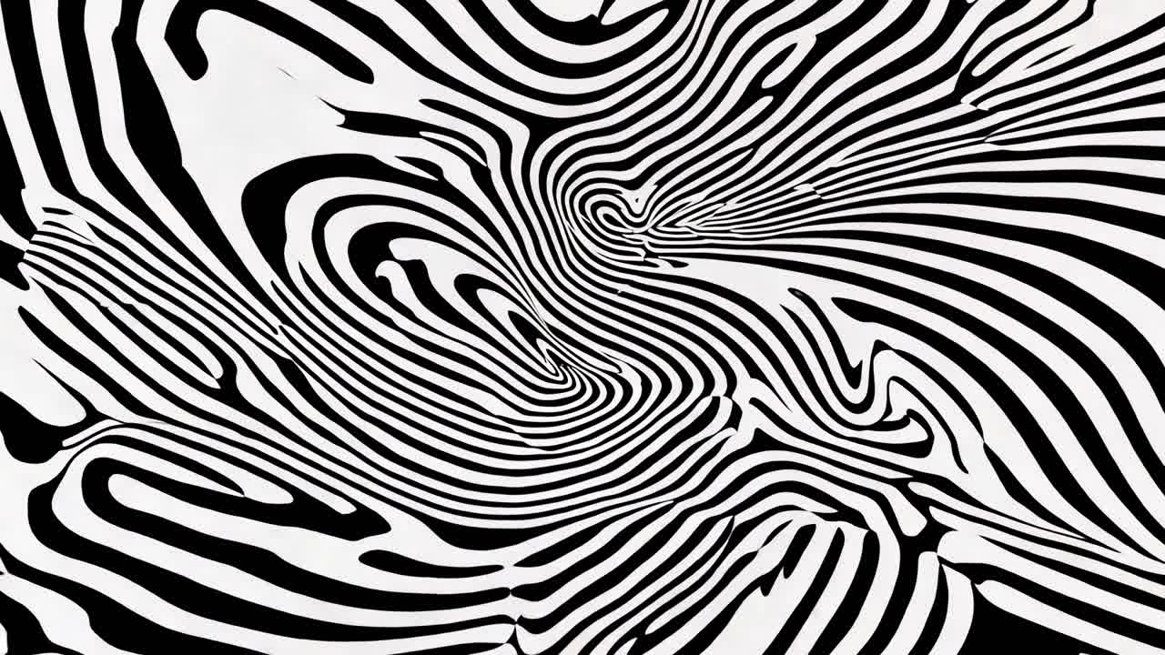 Abstract black and white wavy lines create an optical illusion effect