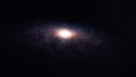 establishing shot of a large spiral galaxy slowly rotating in space