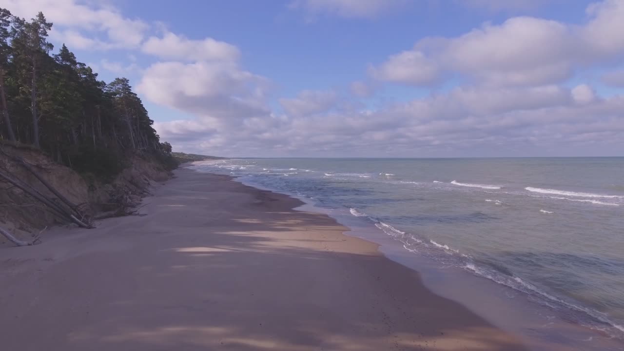 The Baltic Sea Coast In Latvia, Europe. Aerial Dolly-In