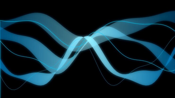 Onde blu luminose astratte in movimento su sfondo nero