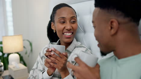 Bedroom,-smile-and-black-couple-with-coffee