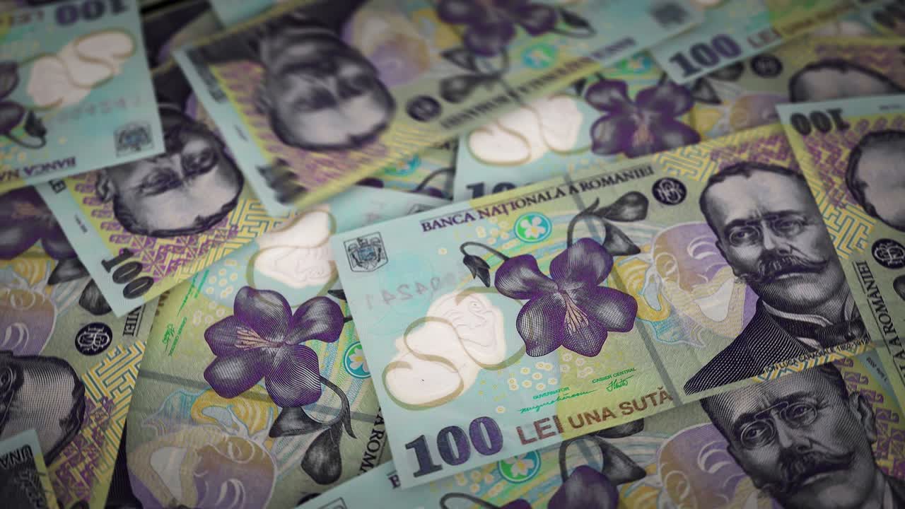 Romania Lei growing pile of money seamless loop