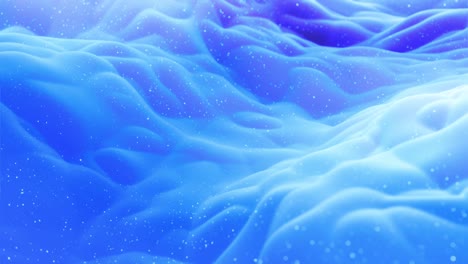 abstract waves of soft blue matte material with light inner glow and glitters on morphing surface. abstract geometric surface like landscape or terrain, extrude or displace 3d noise. loop 4k