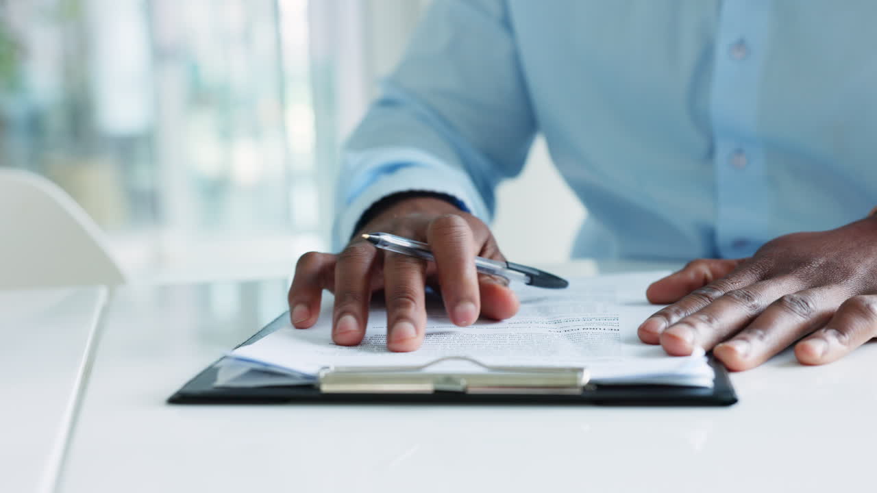 Businessman, interview and working on form looking