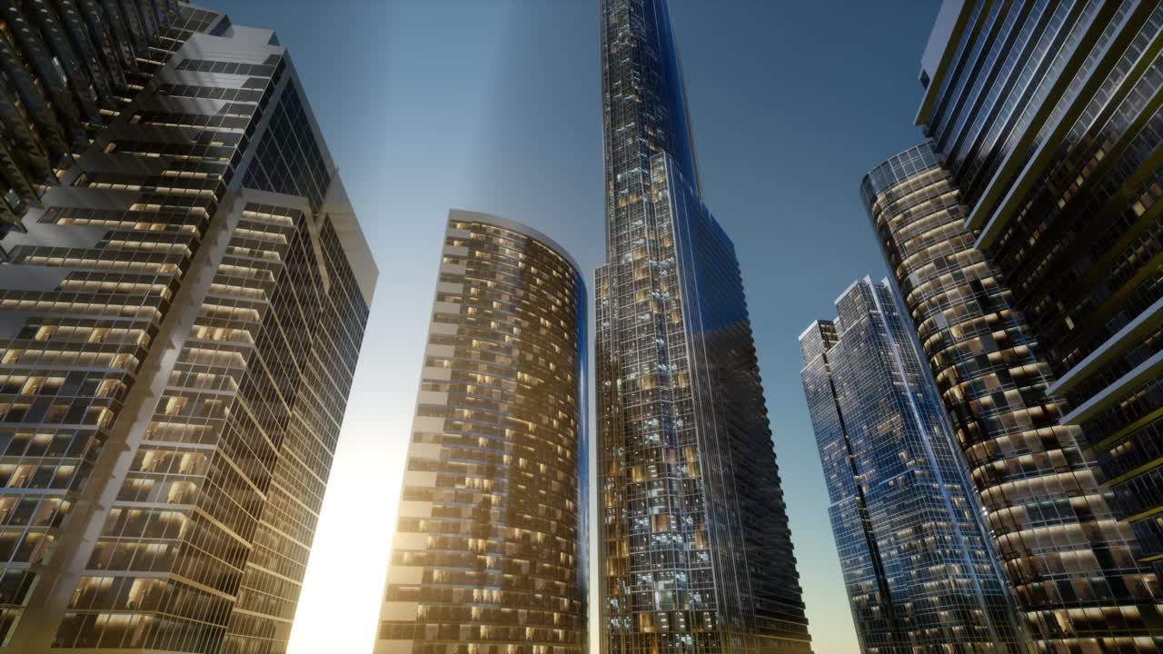 I grattacieli della città al tramonto