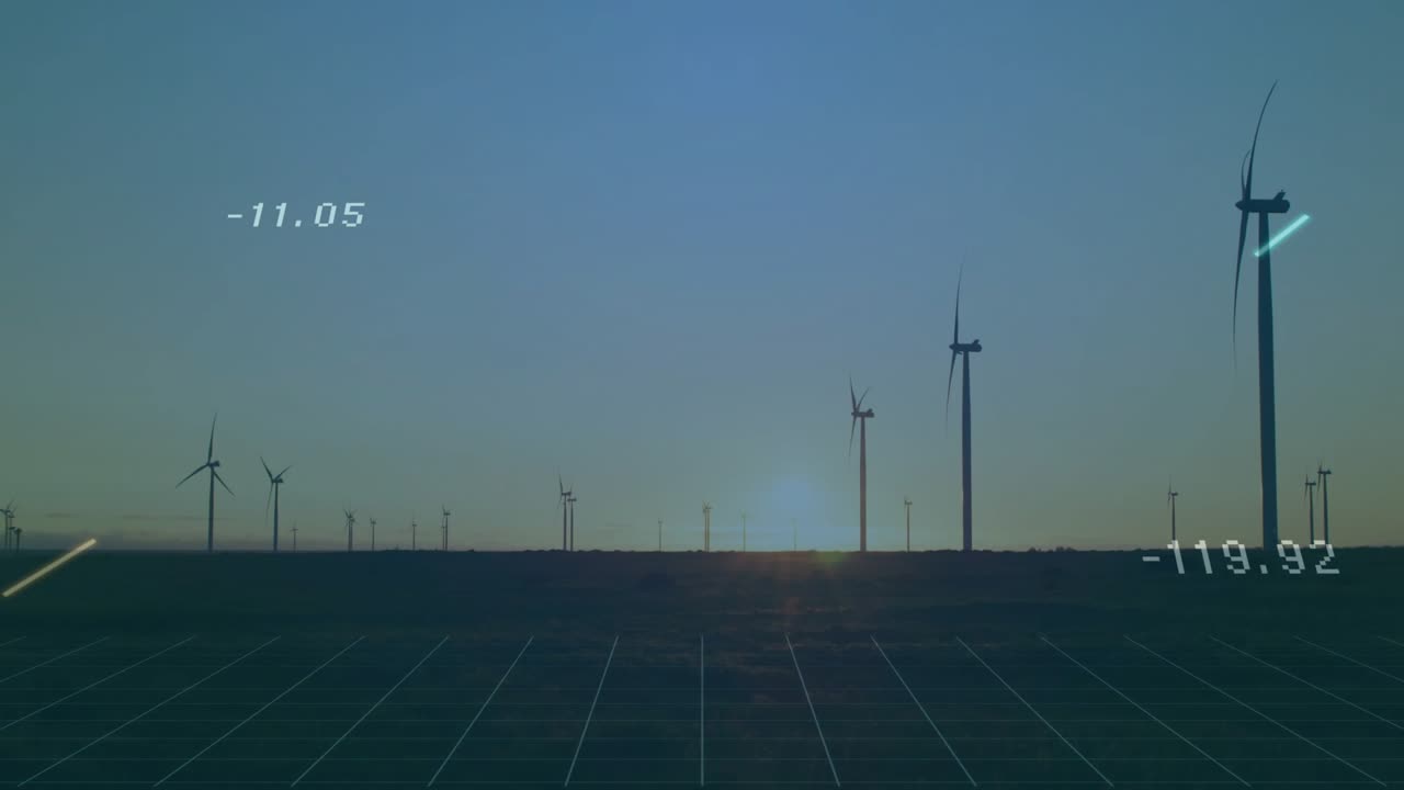 On play yellow and blue waveforms emerging, crossing and fading, visualizing turbine output