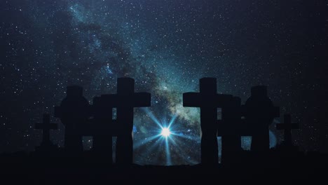 the cross at the cemetery with the milky way background