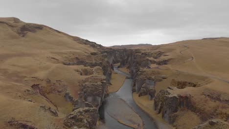 Cinematic-aerial-flyover-of-stunning-Icelandic-canyon