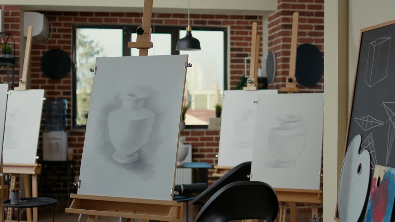 No people in empty art class prepared for drawing lesson