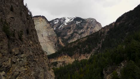 aerial drone shot of mountain landscape near duffey lake in british columbia, canada