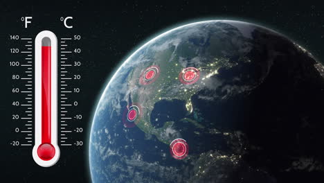 animation of digital thermometer over globe