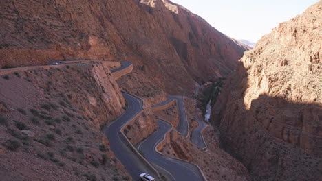 narrowed road carved in to the rock stone formation in atlas mountains morocco africa