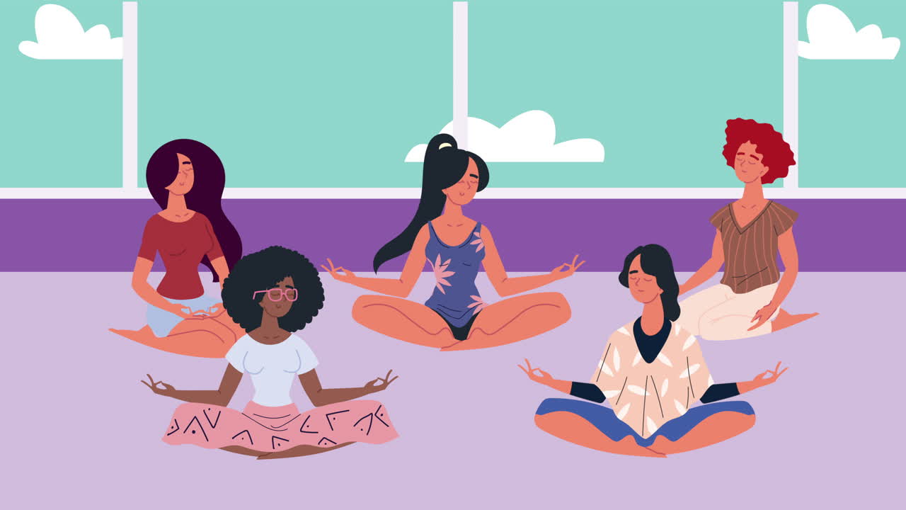 어린 소녀들이 방에서 요가를 연습하고 있습니다.