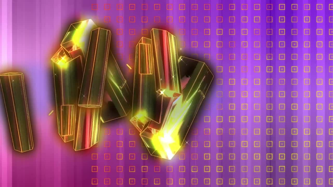animación de diamantes amarillos que se mueven sobre un fondo violeta