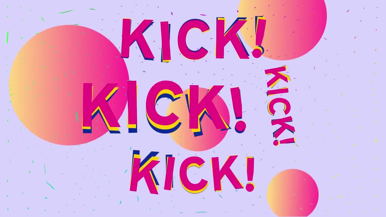 Animation of kick text and circles on blue background