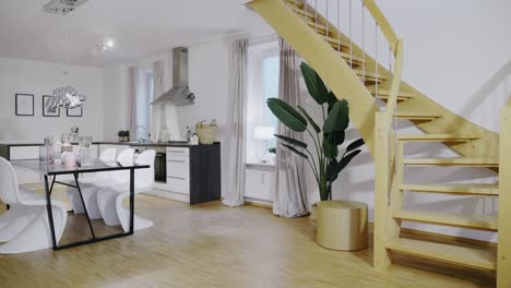 motion controlled shot of homestaging living room with staircase