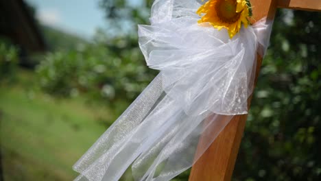 Girasol-Con-Decoración-De-Boda-Blanca-En-Un-Marco-Casero-De-Madera