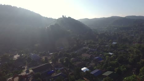 Countryside-Village,-Mountain-Village-in-Phrae-Province,-Thailand-Aerial-Shot