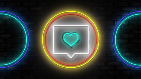 animación de un icono de corazón digital de neón azul parpadeante en un círculo brillante