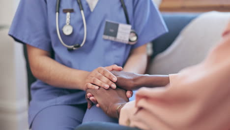 holding hands, support and nurse with patient