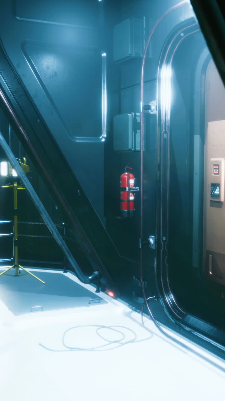 Exploring a futuristic spaceship interior with glowing lights and sleek design