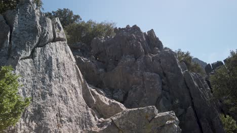 Jagged-grey-mountain-rocks-in-famous-Sierra-de-Grazalema-Natural-Park,-Spain