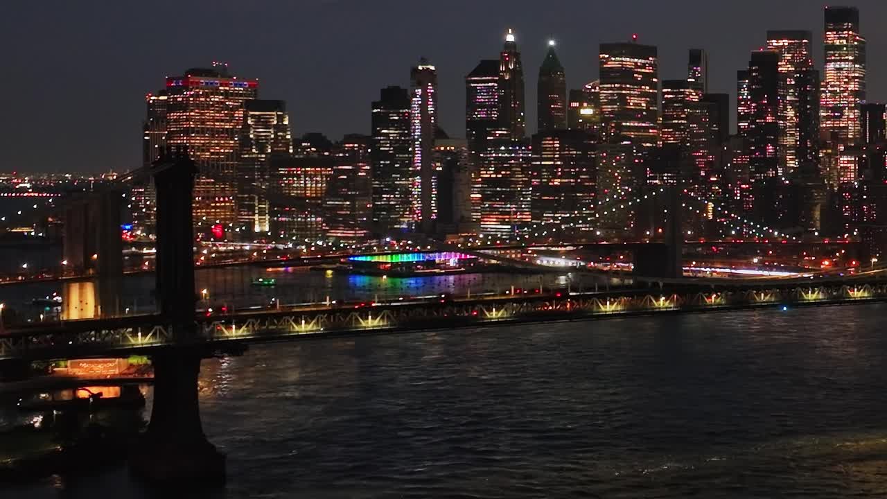 Stunning aerial view of New York City skyline at night