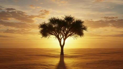 a stunningly beautiful sunset casts vibrant colors over a lone tree standing proudly in the expansive desert landscape