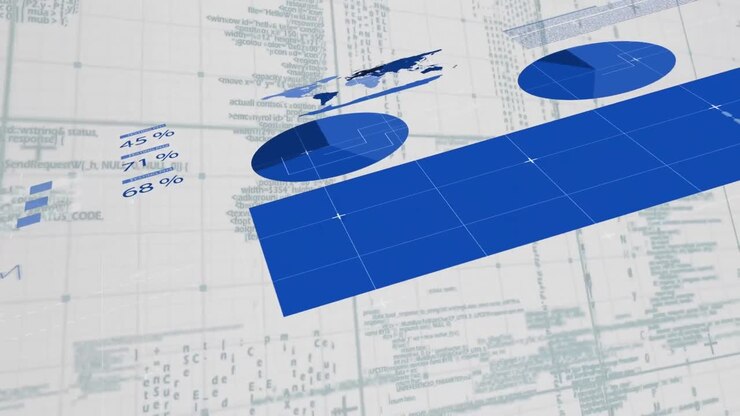 Animation of statistical data processing over grid network against grey background