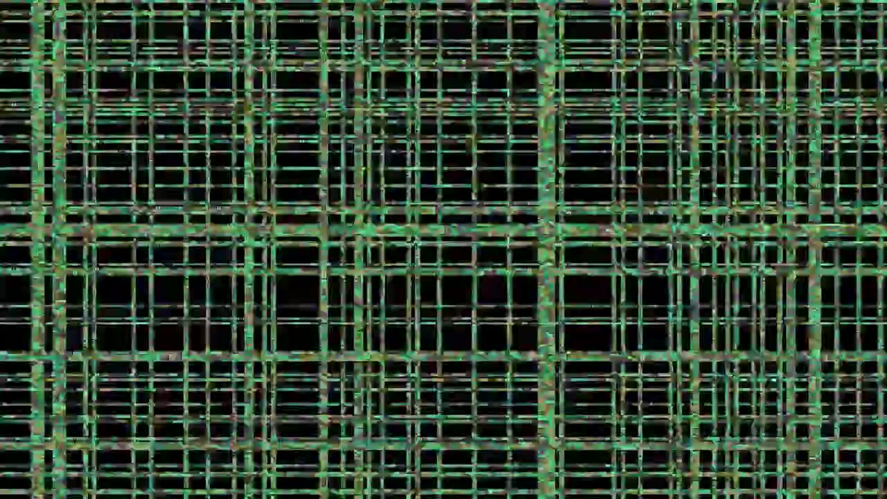 Abstract Green Grid Pattern Moving on Black Background