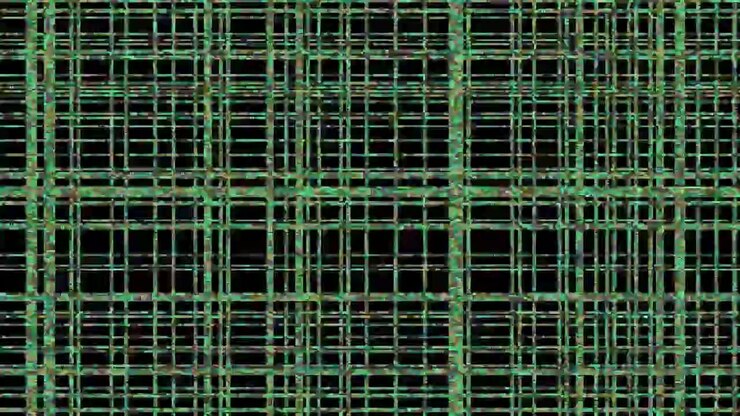 Abstract Green Grid Pattern Moving on Black Background