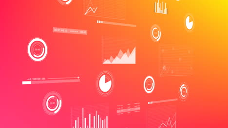 animación del procesamiento de datos y diagramas sobre fondo rojo