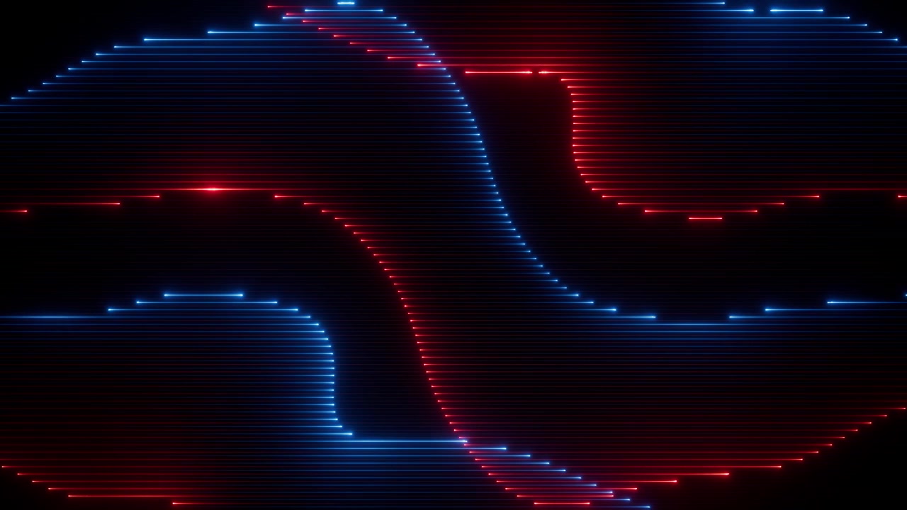 Abstract Neon Red and Blue Digital Waveforms on Dark Background