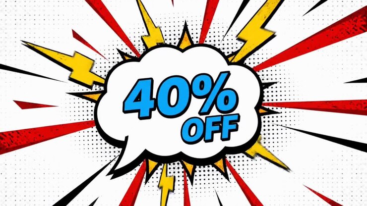 Banner di sconto del 40% in uno stile fumetto vivace