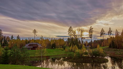 rural house with pond