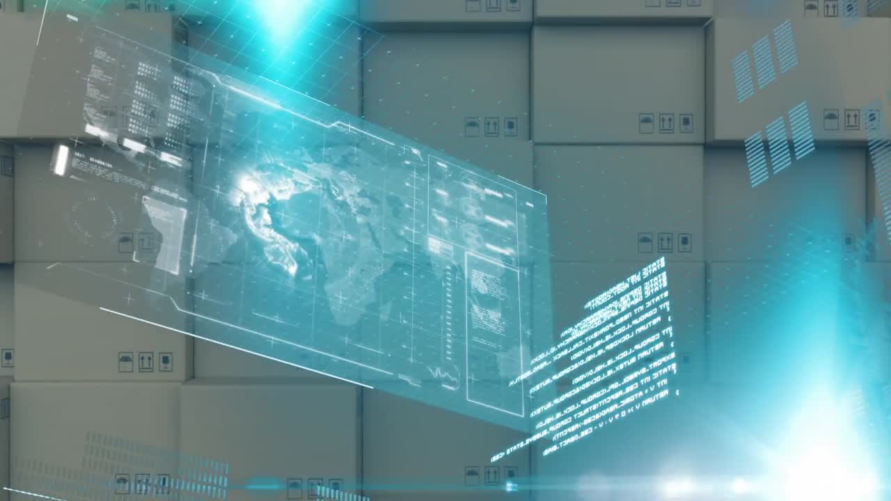 카드보드 상자 위의 통계 및 데이터 처리의 애니메이션