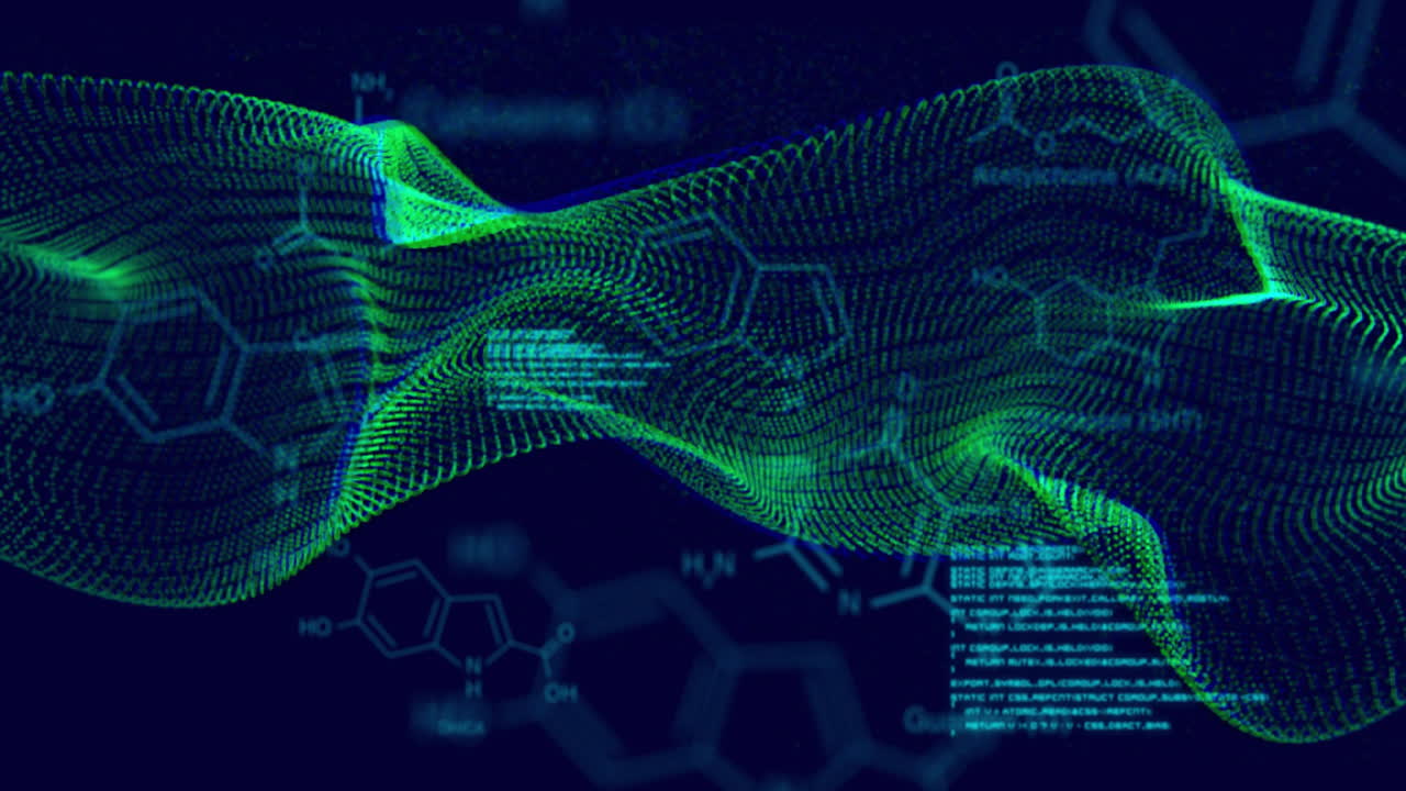 어두운 배경에서 과학 데이터 처리 및 연결의 애니메이션